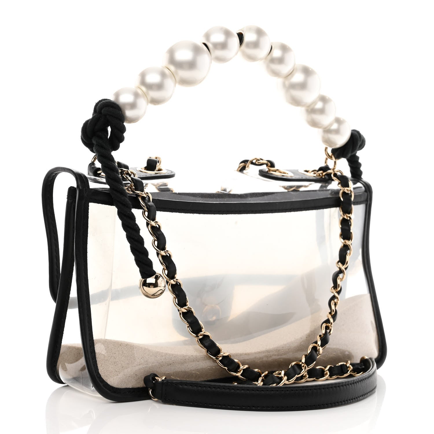 Chanel Lambskin PVC Sand By The Sea Flap With Pearl Strap Black 3 of 11