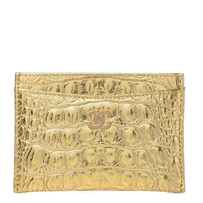 Chanel Metallic Calfskin Crocodile Embossed Cocodile Card Holder Gold 1 of 8