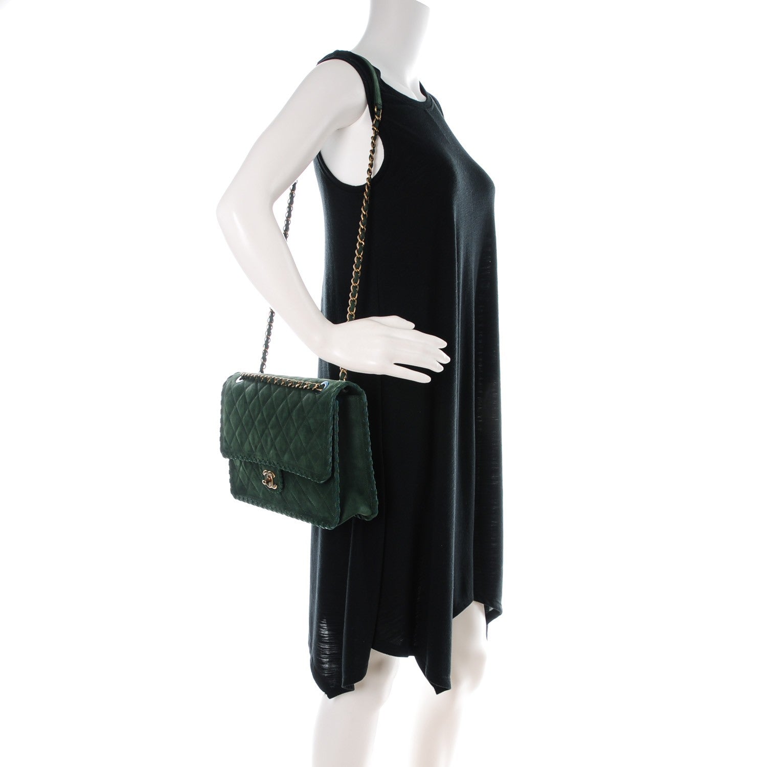 Chanel Metallic Calfskin Quilted Jumbo Happy Stitch Flap Green 2 of 9