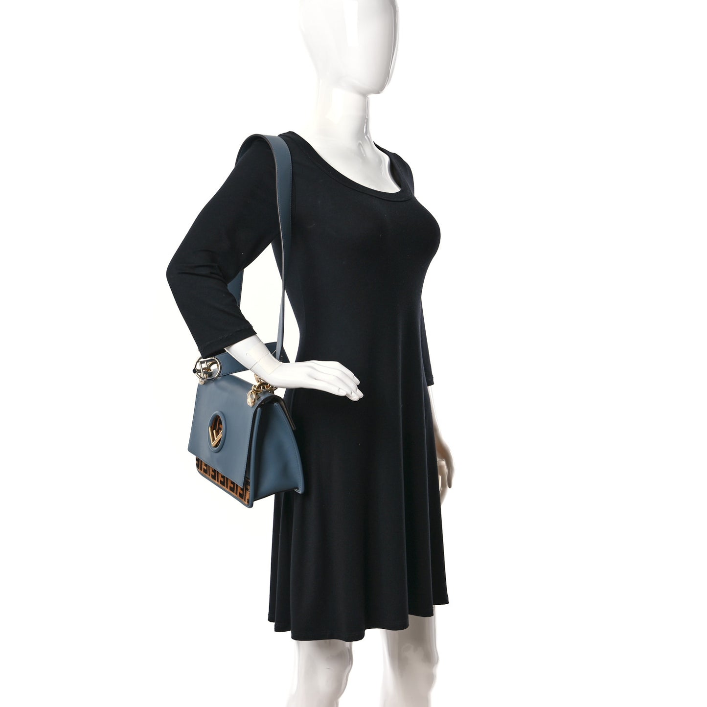 Vitello Century F is Fendi Bi-Color FF 1974 Embossed Kan I Shoulder Bag Blue