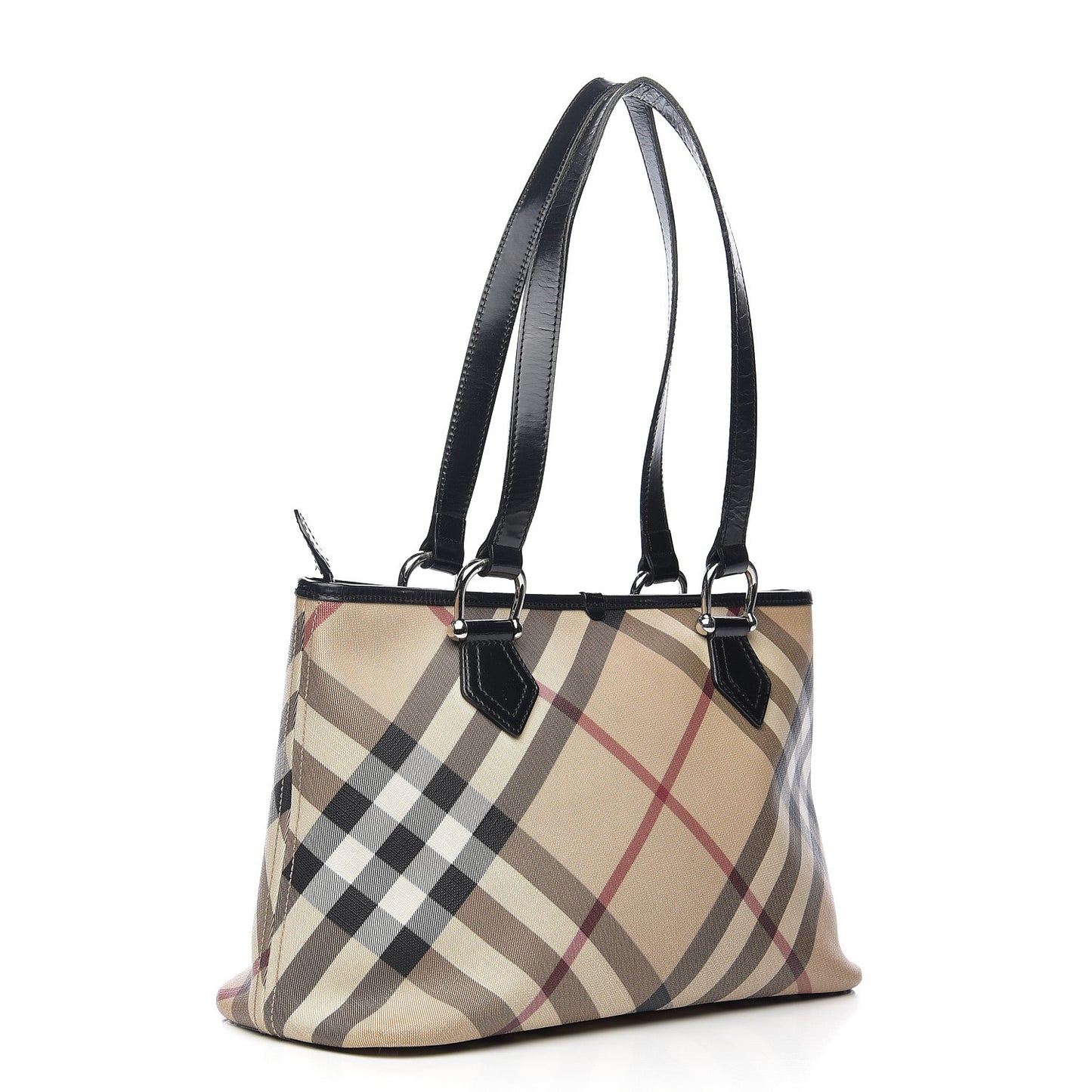 Patent Trim Nova Check Shopper Tote Black