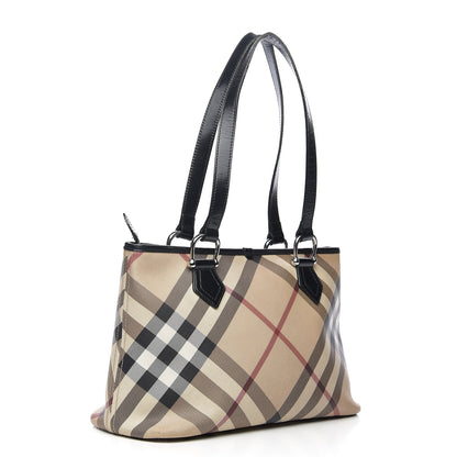 Burberry Patent Trim Nova Check Shopper Tote Black 2 of 9