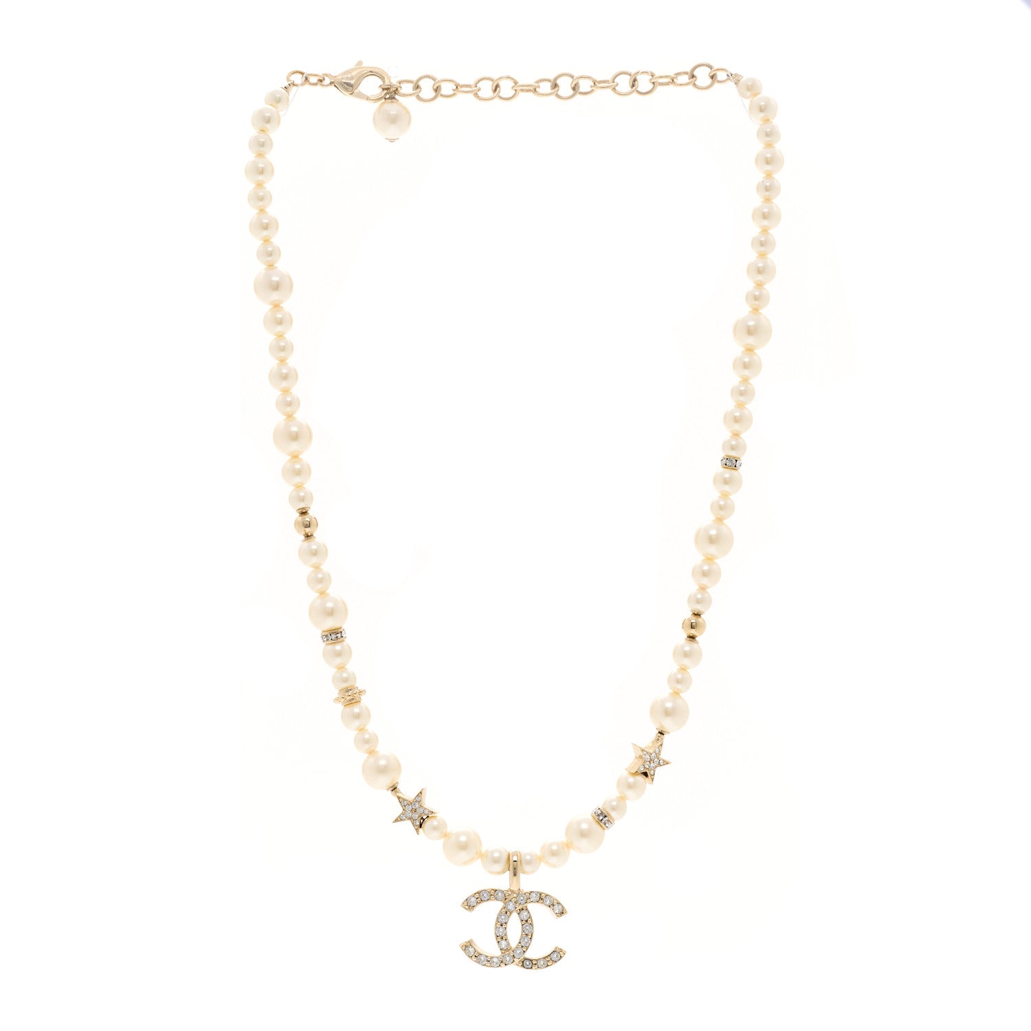 Chanel Pearl Crystal CC Star Choker Necklace Gold 3 of 6