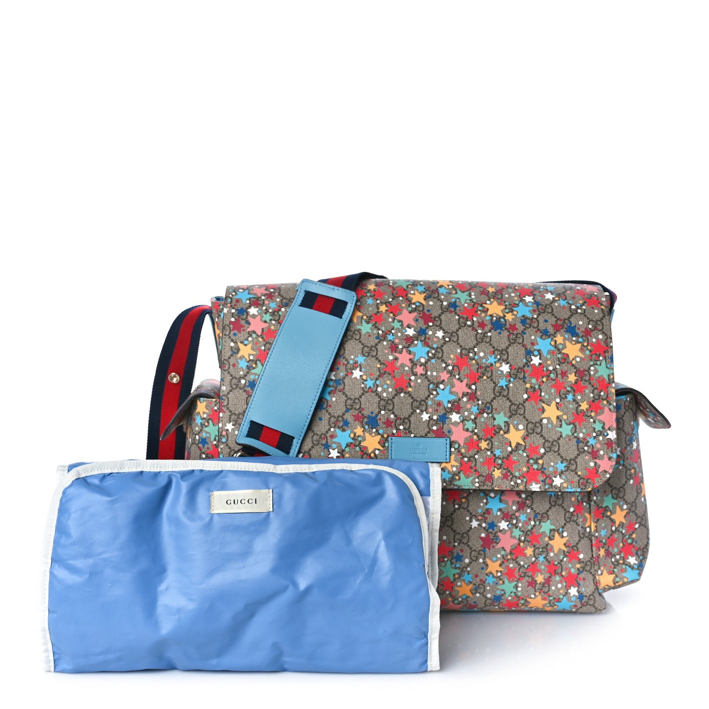 GG Supreme Monogram Star Print Diaper Bag Blue Multicolor