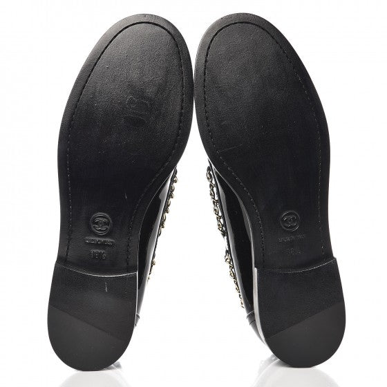Patent Calfskin CC Chain Mocassin Loafers 38.5 Black