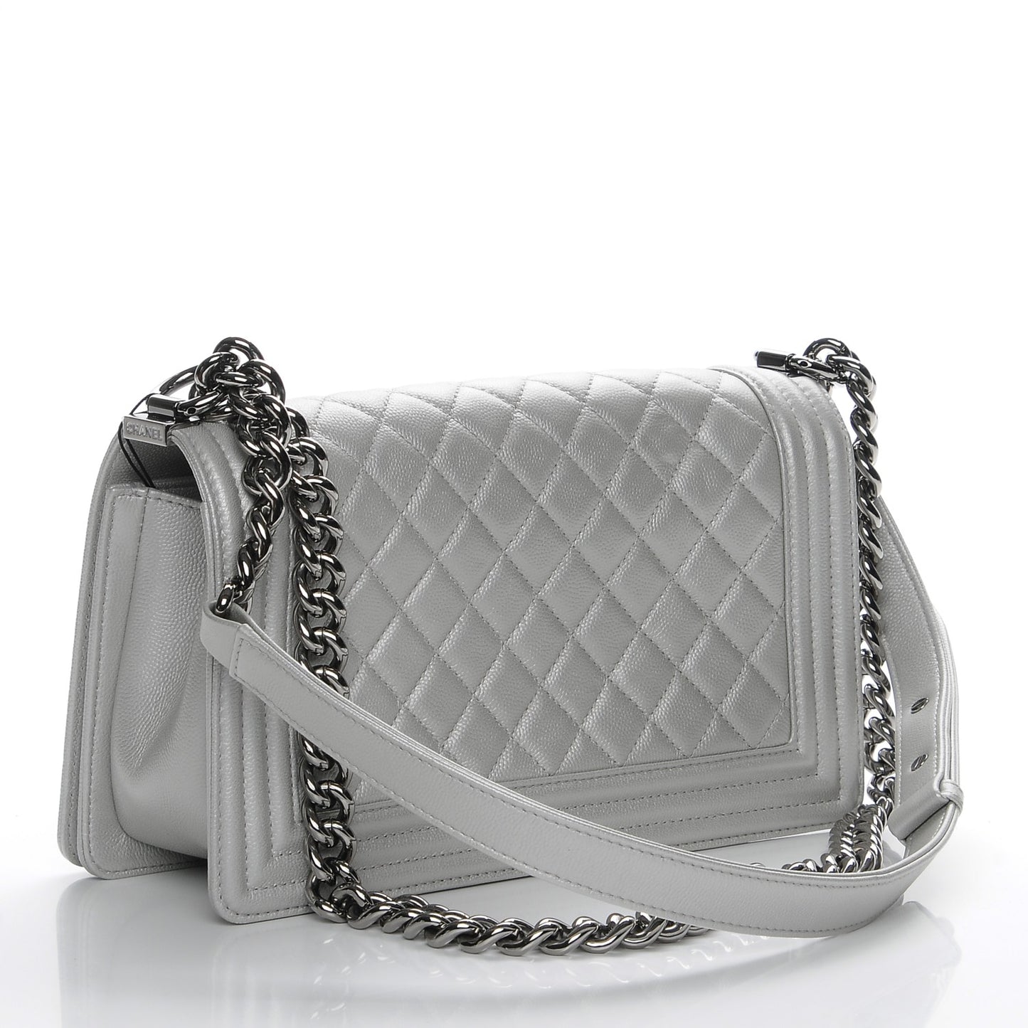 Metallic Caviar Quilted Medium Boy Flap Silver