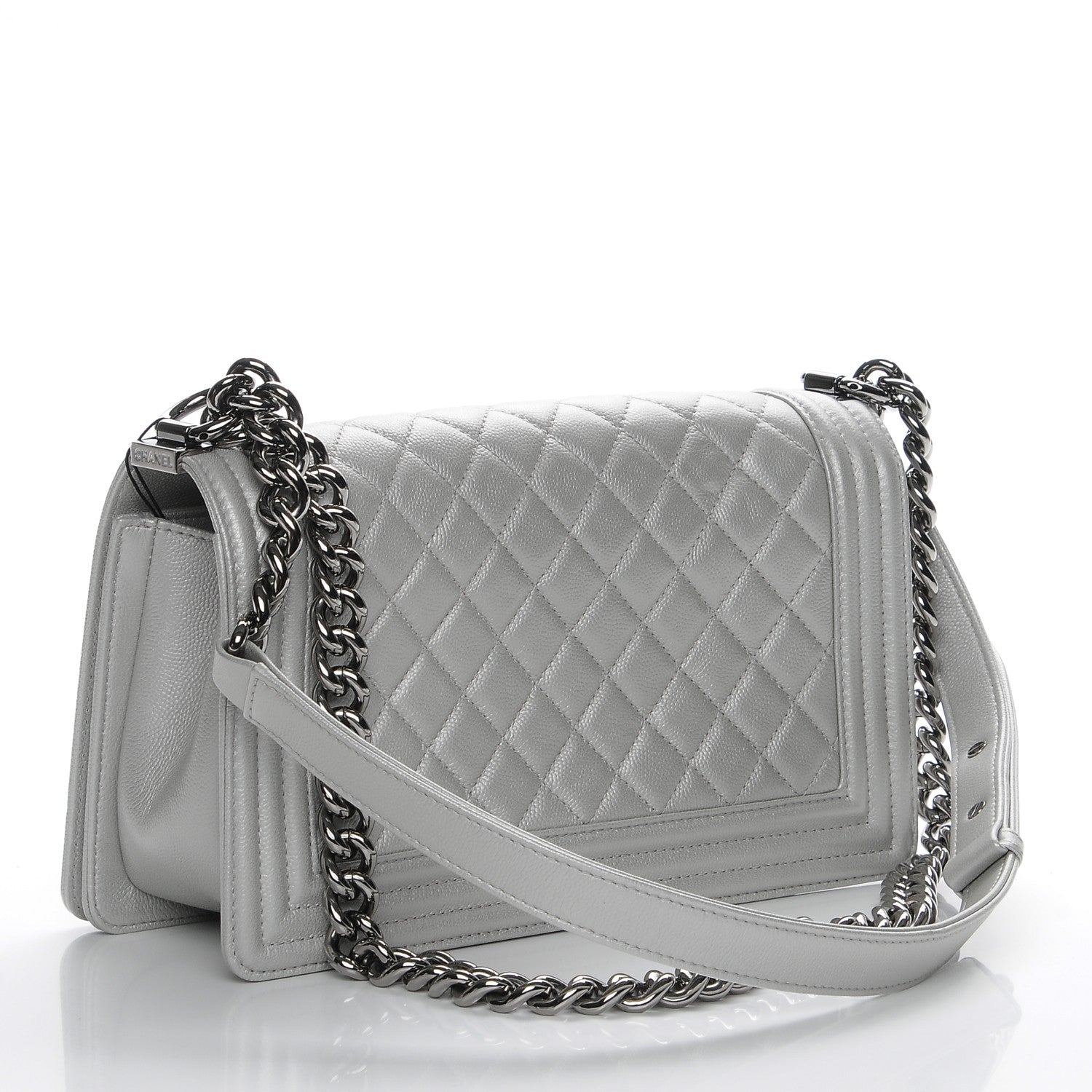 Chanel Metallic Caviar Quilted Medium Boy Flap Silver 3 of 9
