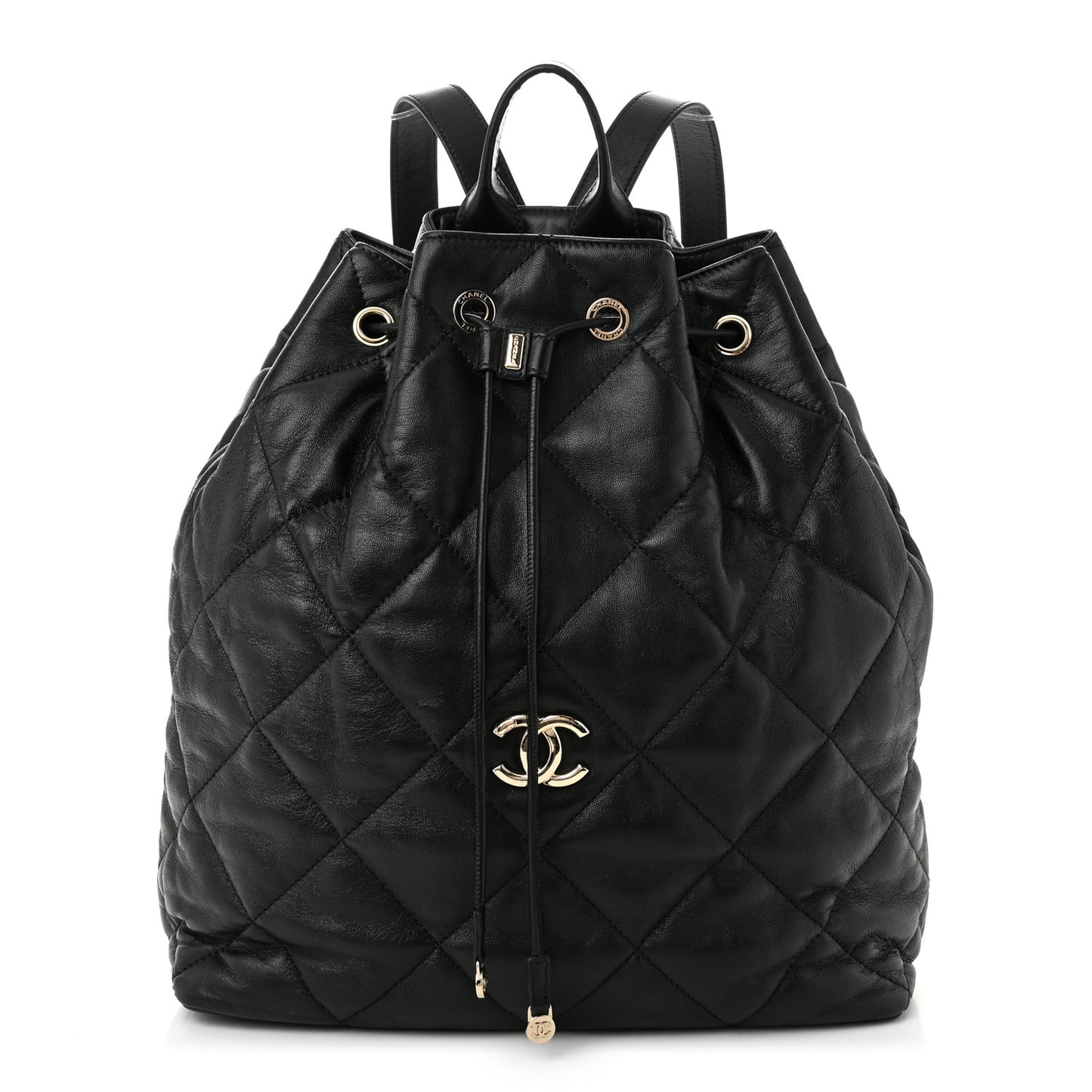 Lambskin Quilted Drawstring Backpack Black