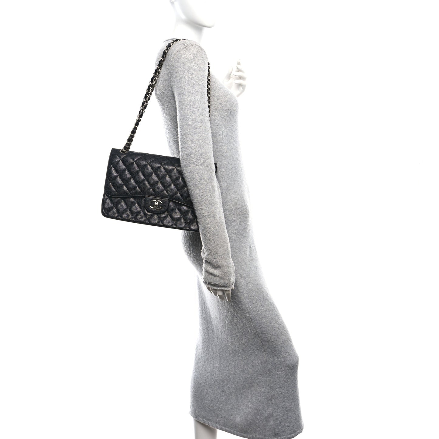 Caviar Quilted Jumbo Double Flap Black