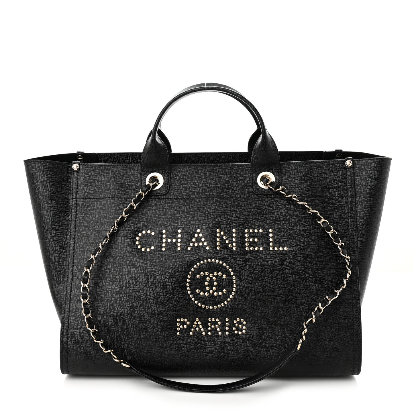 Caviar Medium Studded Deauville Tote Black