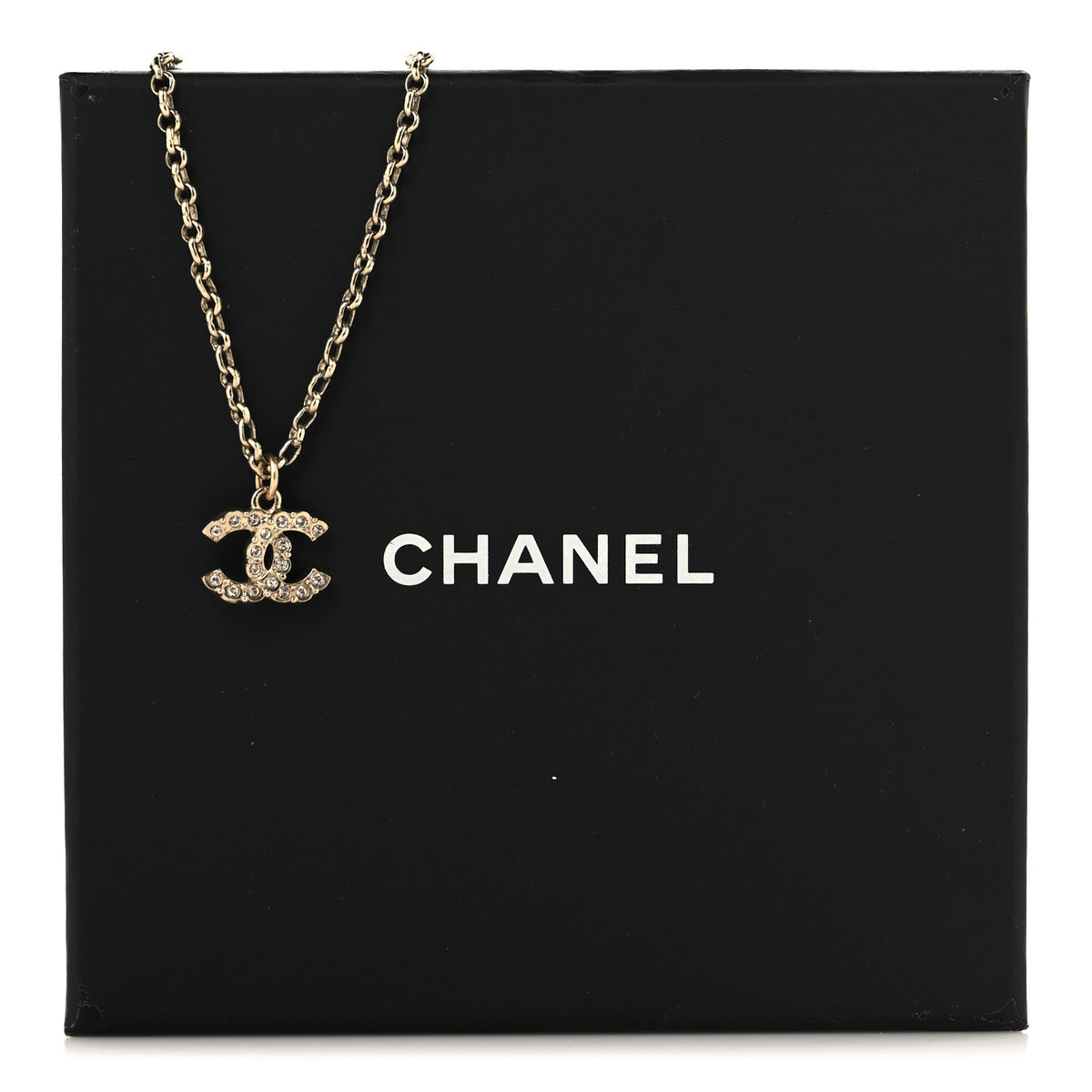 Chanel Metal Pearl Crystal CC Textured Pendant Necklace Gold 5 of 5