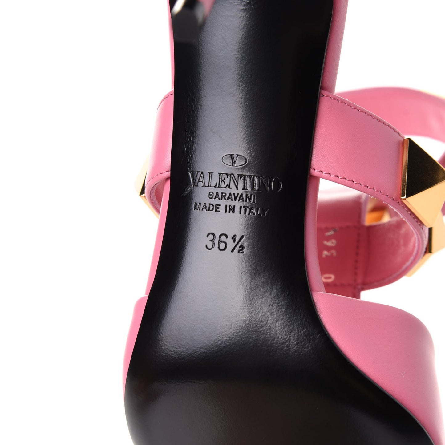 Calfskin Roman Stud Ankle Strap 80mm Pumps 36.5 Flamingo Pink