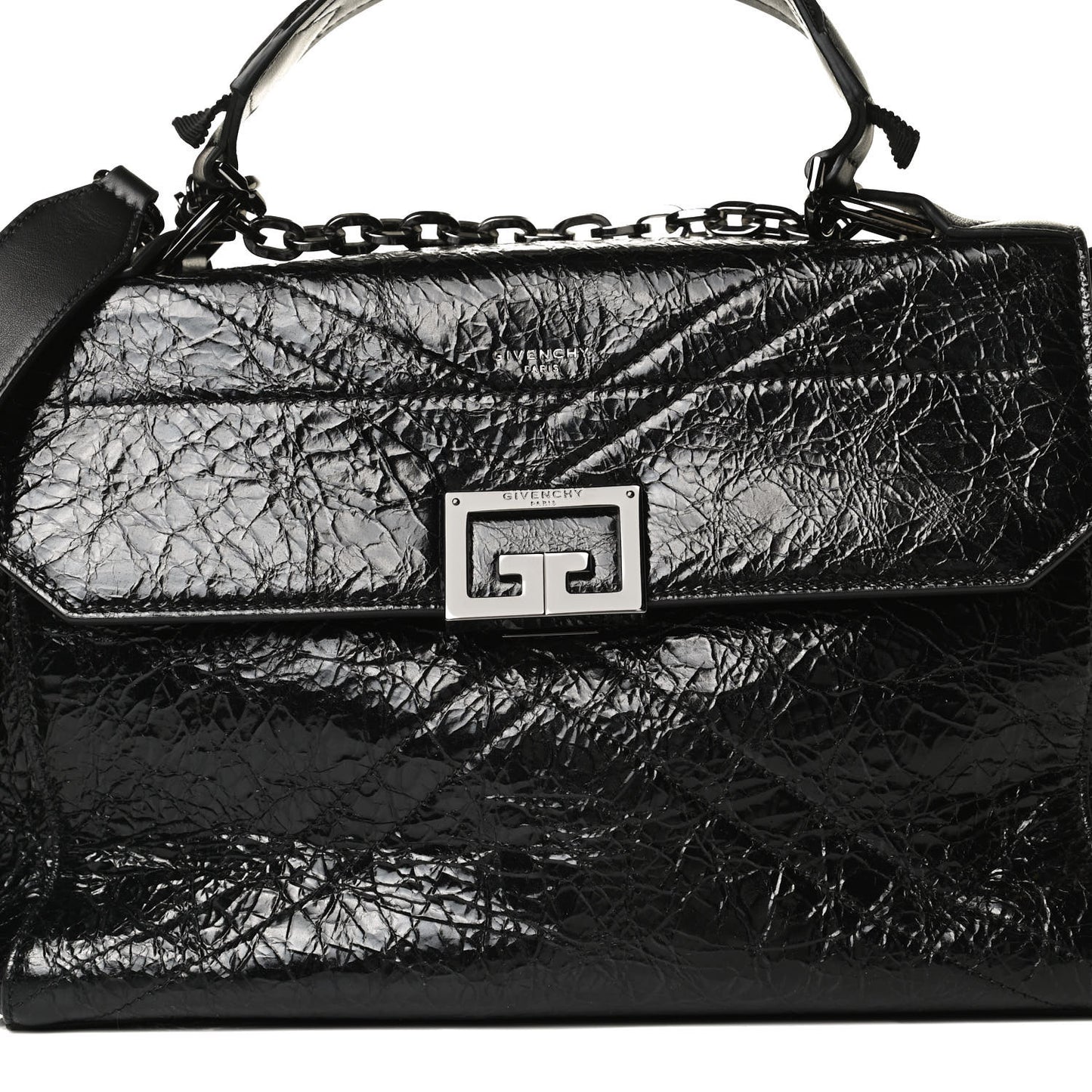 Creased Patent Calfskin Medium ID Flap Black