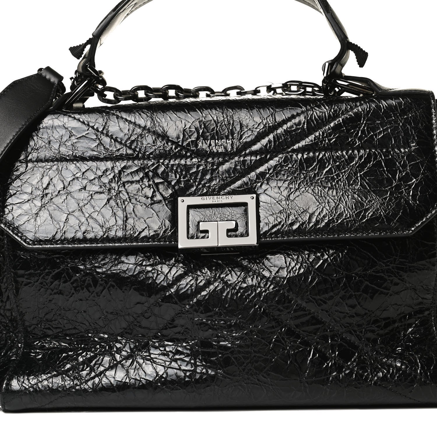 Givenchy Creased Patent Calfskin Medium ID Flap Black 8 of 10