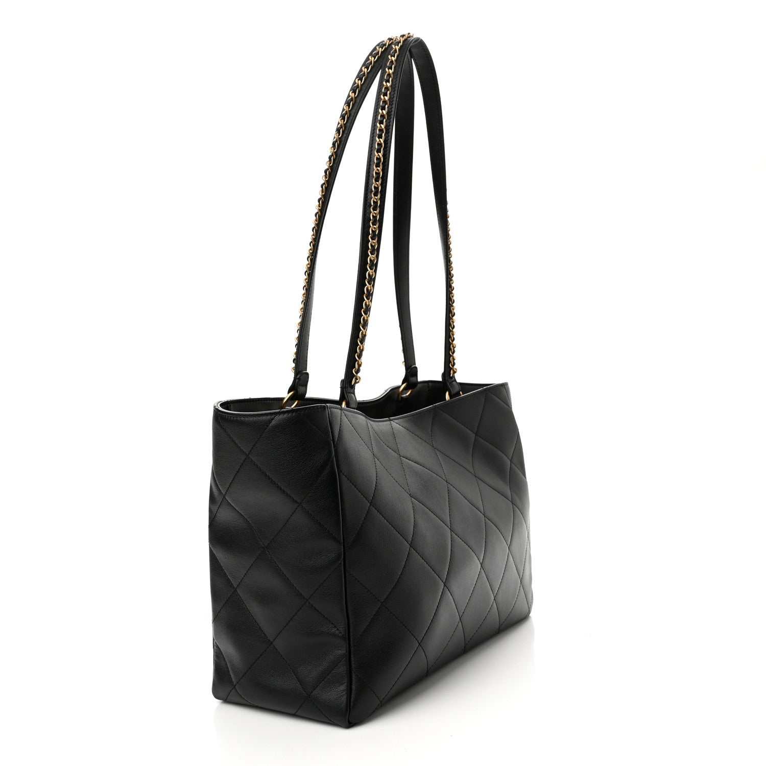 Chanel Calfskin Quilted Chain Shopping Tote Black 2 of 9