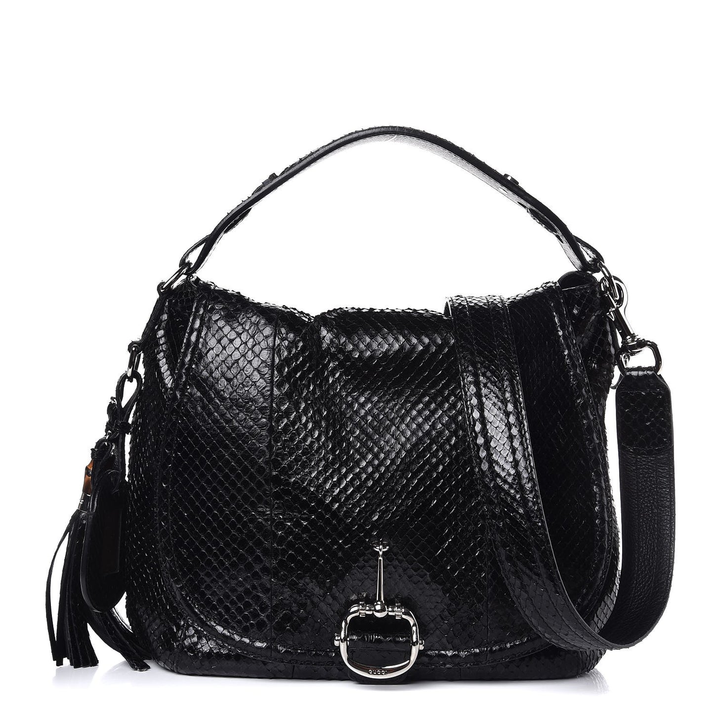 Python Large Techno Horsebit Shoulder Flap Bag Black