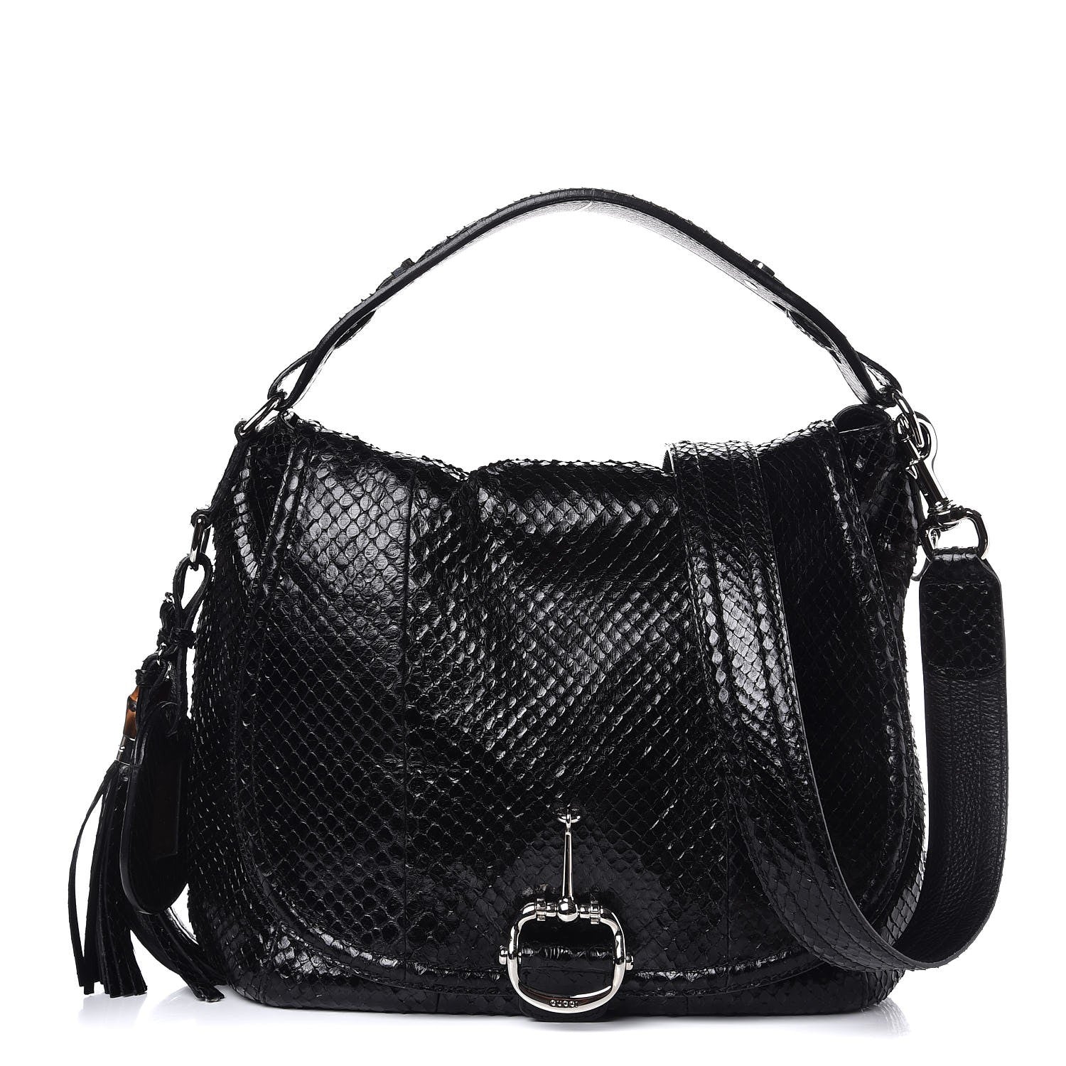 Gucci Python Large Techno Horsebit Shoulder Flap Bag Black 1 of 7