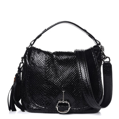 Gucci Python Large Techno Horsebit Shoulder Flap Bag Black 1 of 7