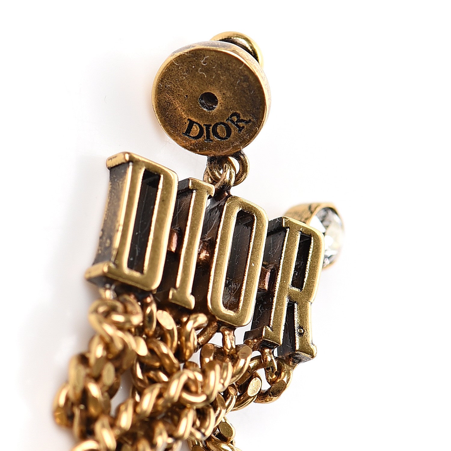 Christian Dior Crystal Chain Dio(r)evolution Earrings Aged Gold 4 of 5