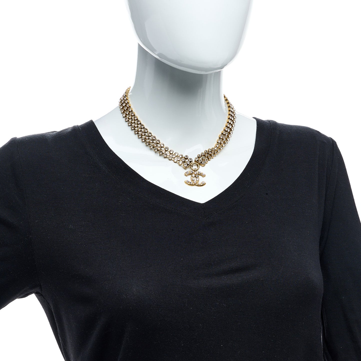Metal Crystal CC Multi Strand Short Necklace Gold