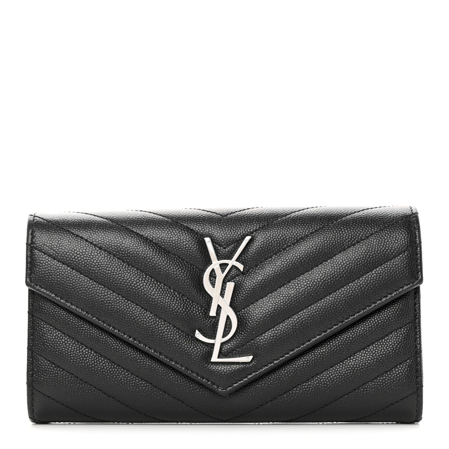 Saint Laurent Grain De Poudre Matelasse Chevron Monogram Flap Wallet Black 1 of 11