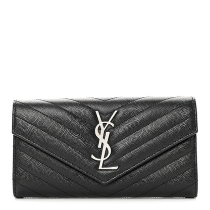 Saint Laurent Grain De Poudre Matelasse Chevron Monogram Flap Wallet Black 1 of 11