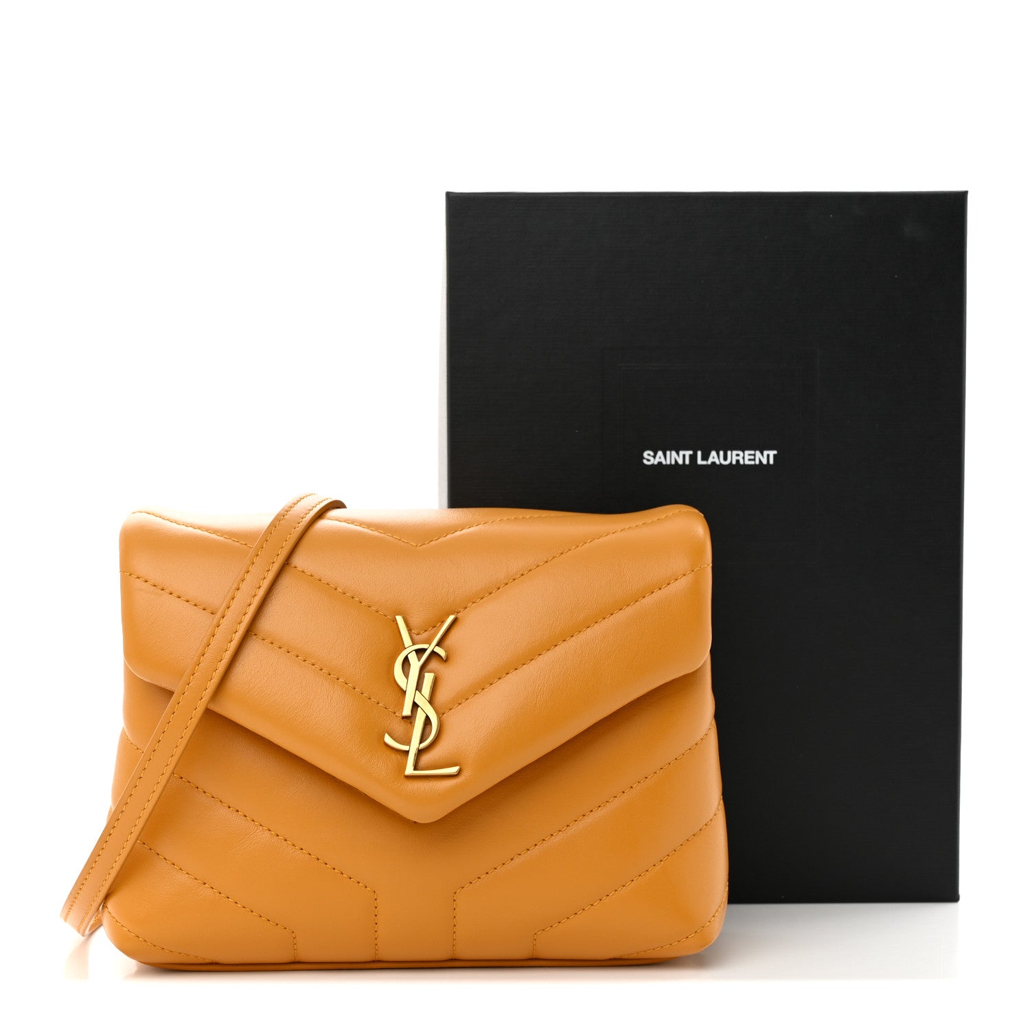 Saint Laurent Calfskin Y Quilted Monogram Toy Loulou Crossbody Bag Cheddar 12 of 12
