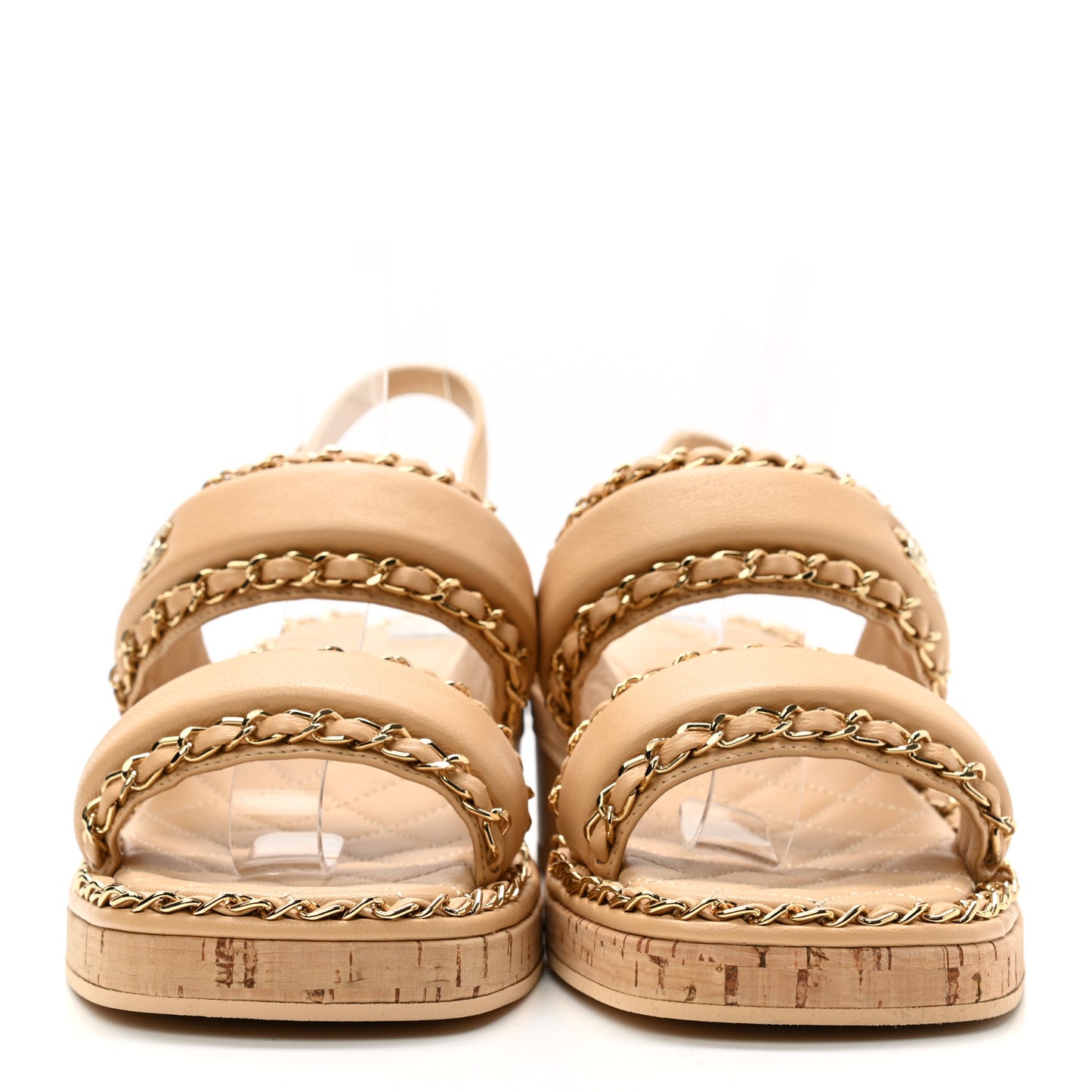 Lambskin Cork Chain Sandals 38 Beige