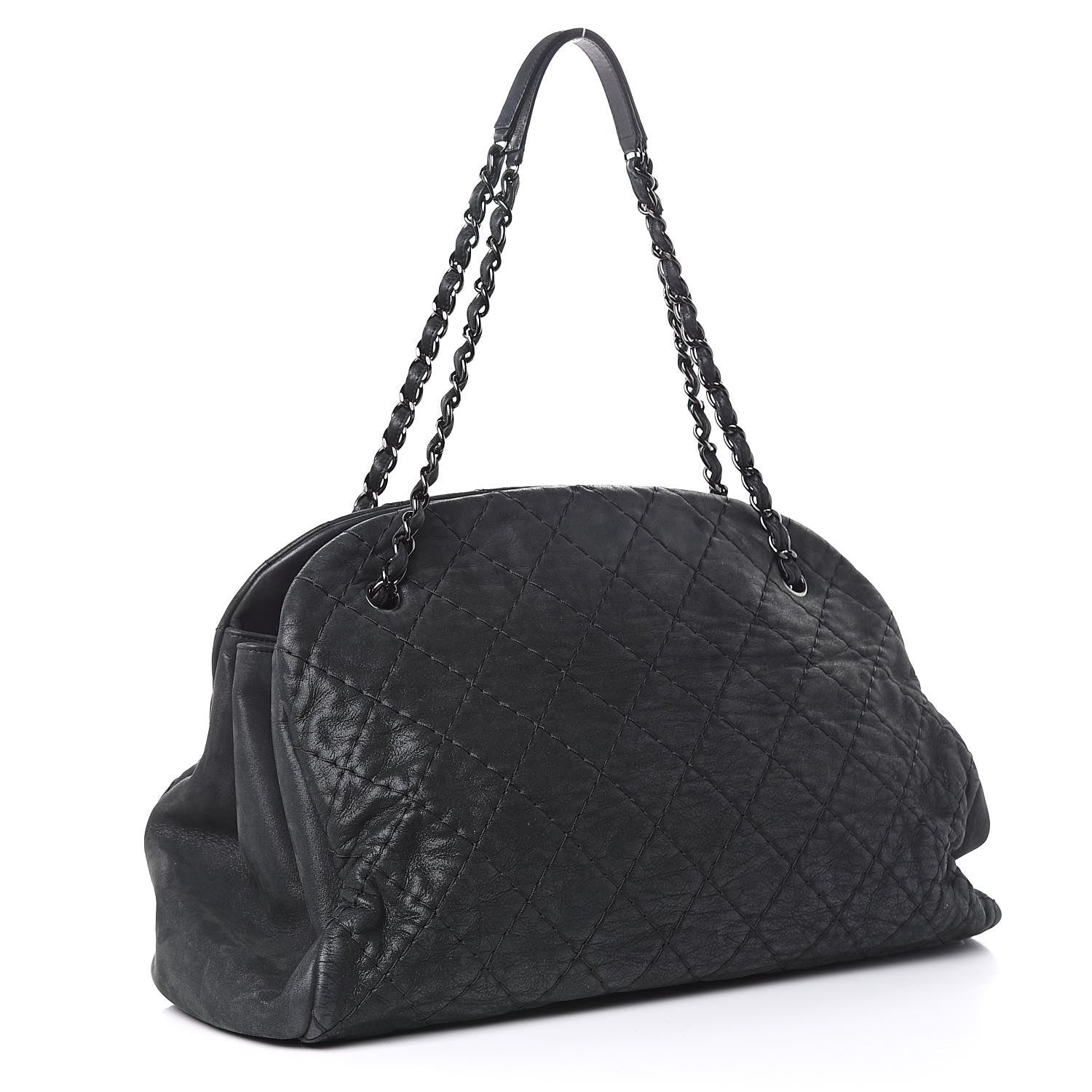 Chanel Iridescent Calfskin Stitched Extra Large Just Mademoiselle Bowling Bag Black 3 of 15