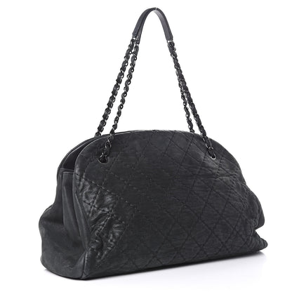 Chanel Iridescent Calfskin Stitched Extra Large Just Mademoiselle Bowling Bag Black 3 of 15