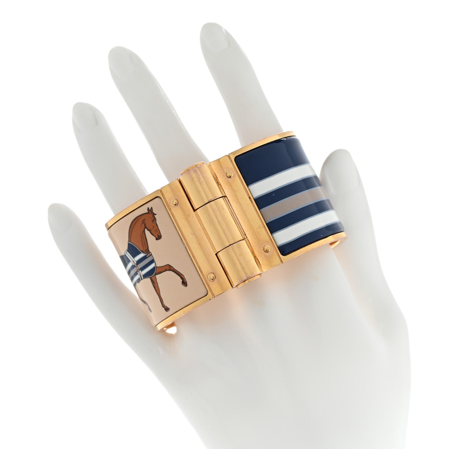 Hermes Enamel Printed Extra Wide Charniere Couvertures Nouvelles Hinged Bracelet M 2 of 5