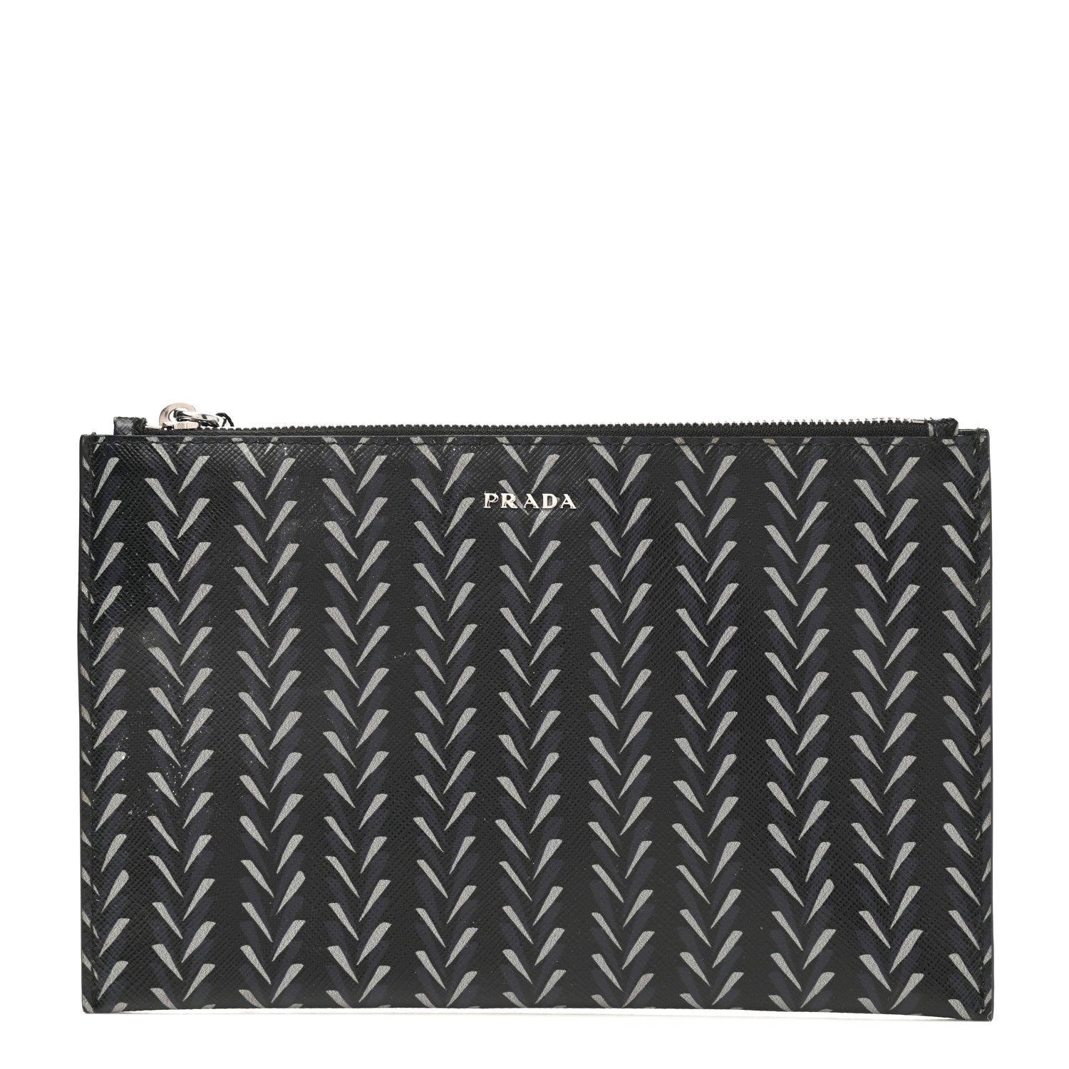 Prada Saffiano Flat Pouch Black Grey 1 of 7