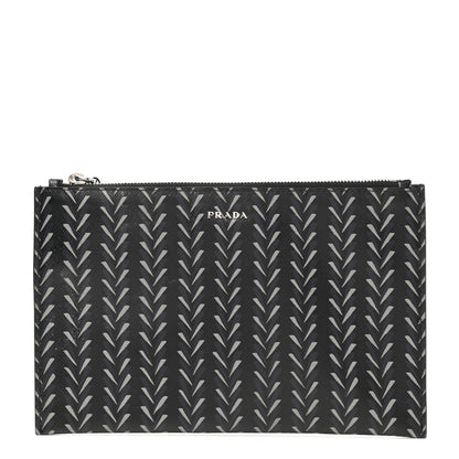 Prada Saffiano Flat Pouch Black Grey 1 of 7