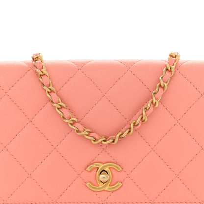 Chanel Lambskin Quilted Pearl Crush Wallet on Chain WOC Light Orange 9 of 11