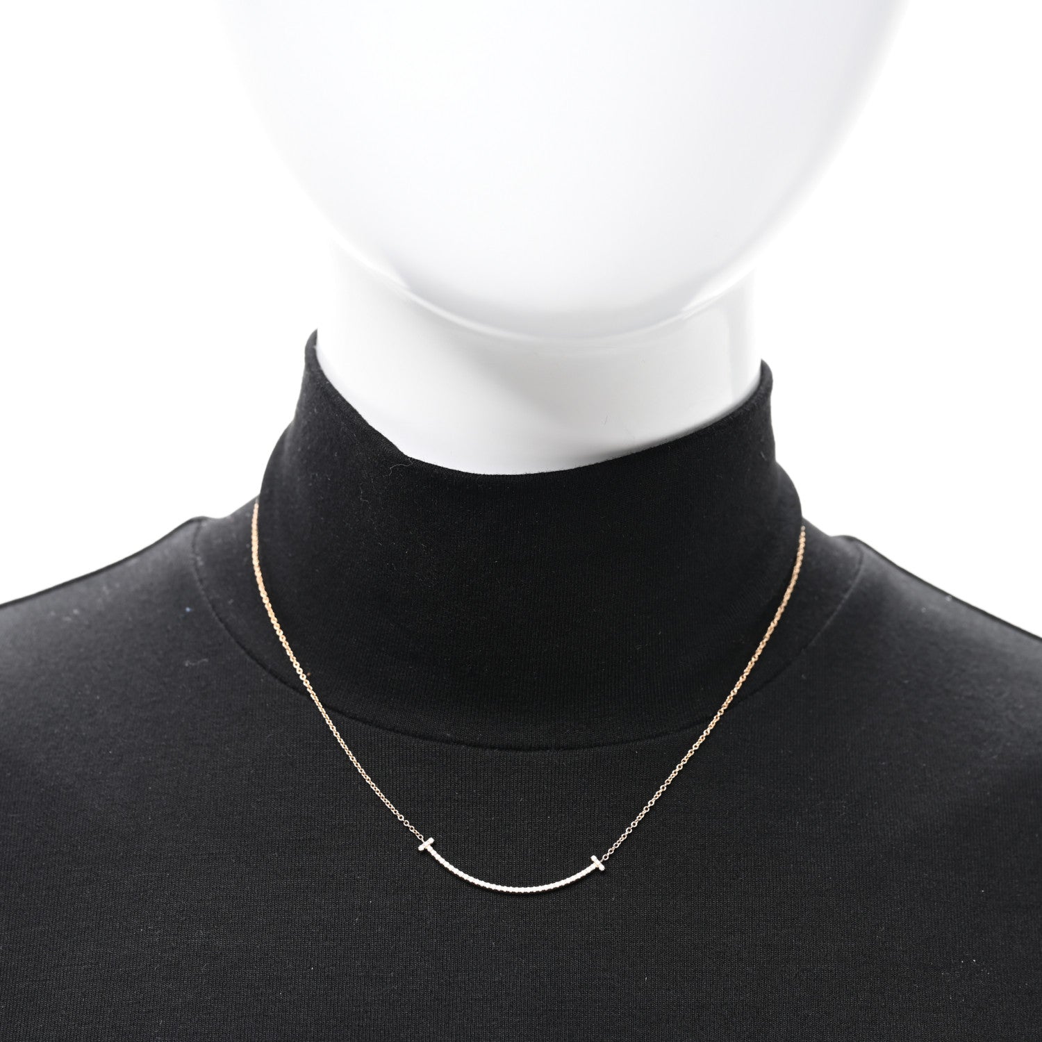 Tiffany 18K Rose Gold Diamond Small T Smile Pendant Necklace 2 of 5