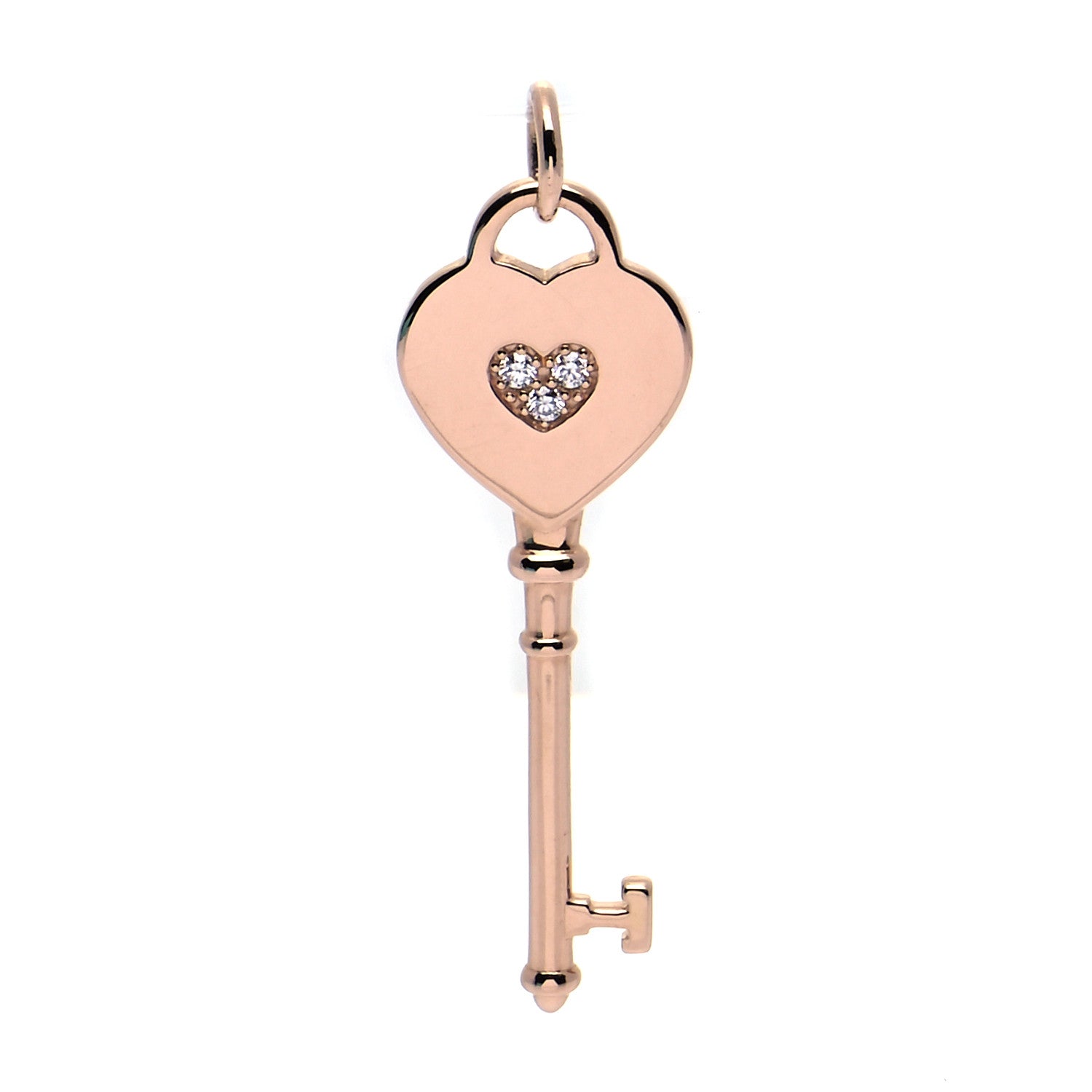 Tiffany 18K Rose Gold Diamond Heart Key Pendant 1 of 6