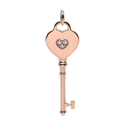 Tiffany 18K Rose Gold Diamond Heart Key Pendant 1 of 6