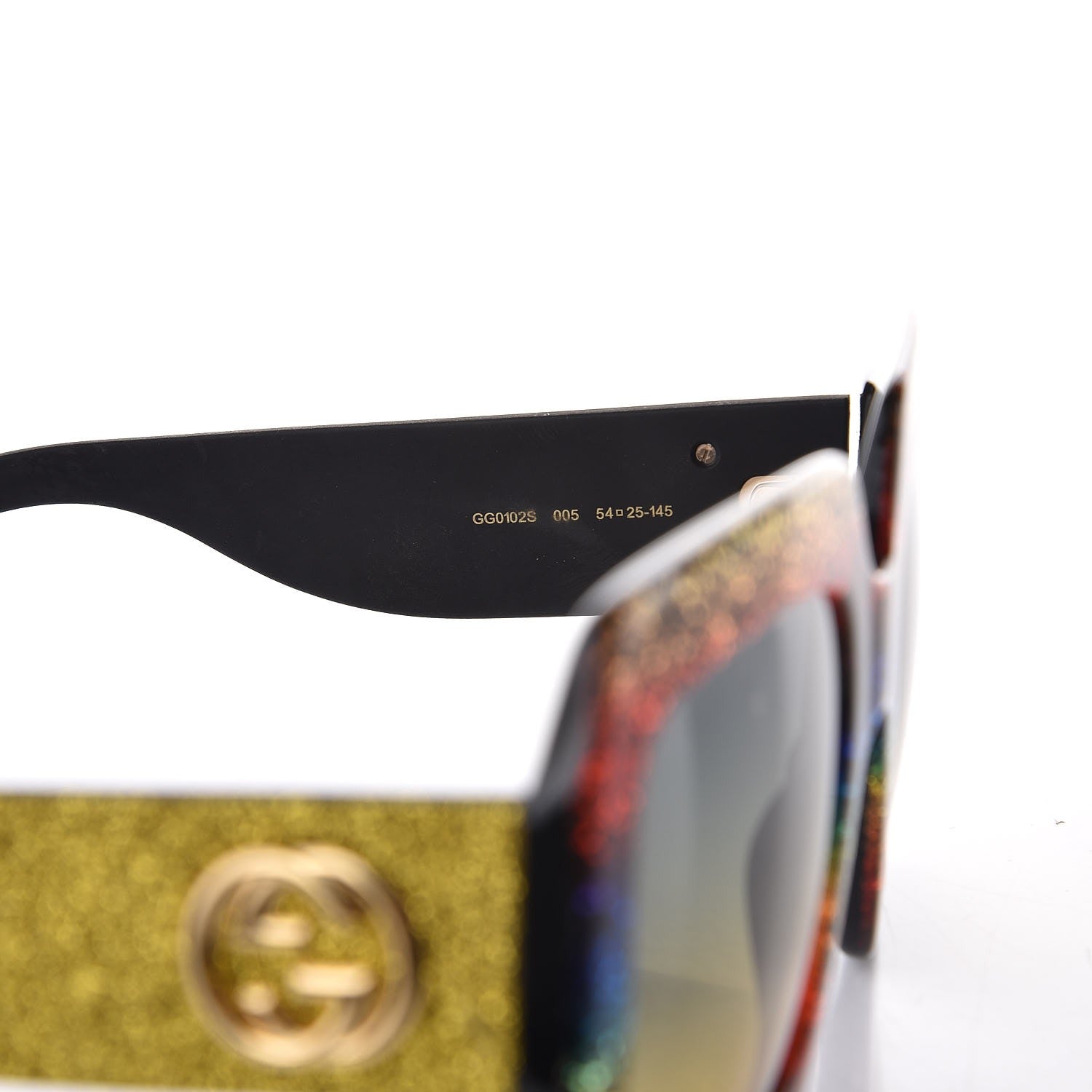Gucci Square Frame GG0102S Sunglasses Glitter Gold Multi 7 of 9