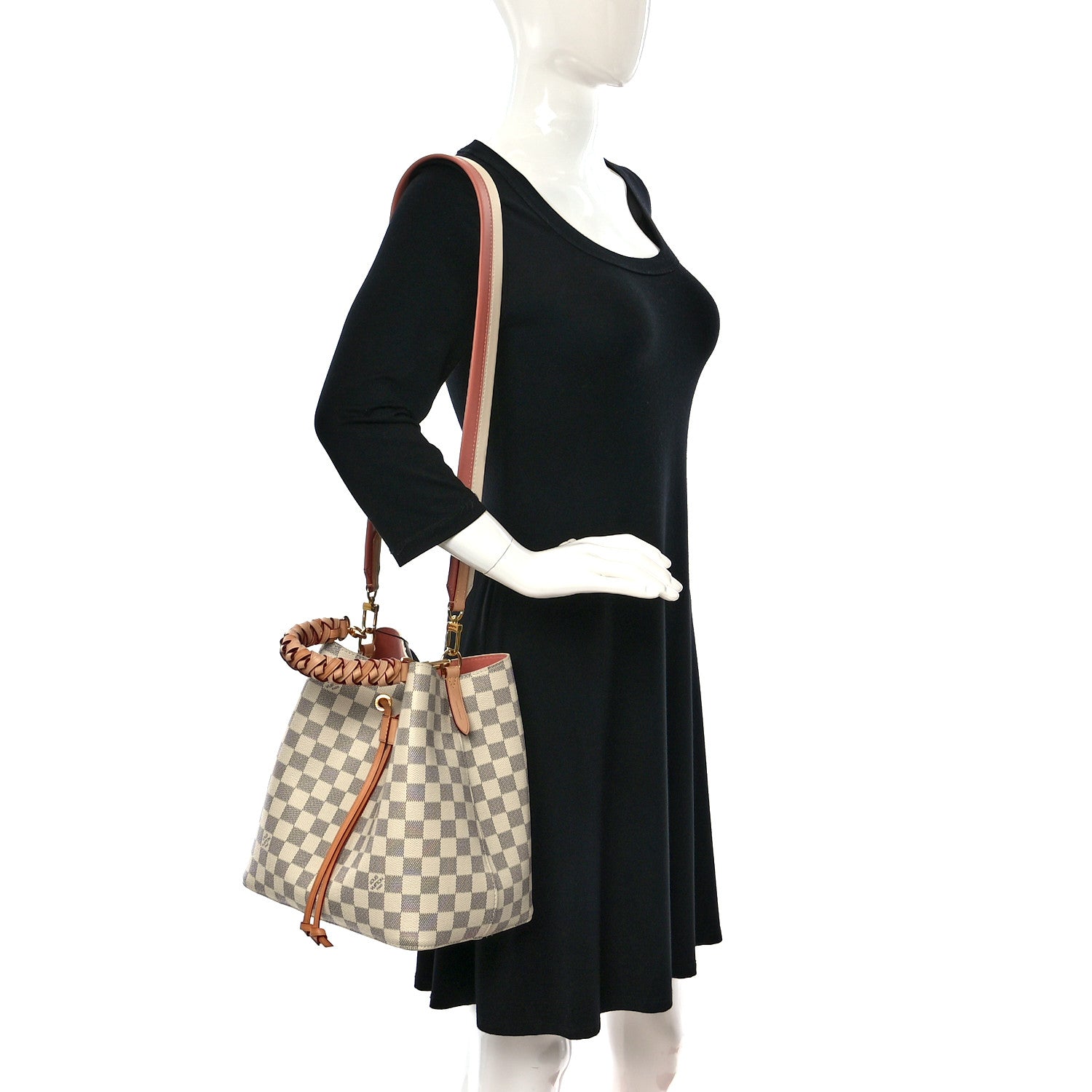 Louis Vuitton Damier Azur Braided Neonoe MM Peach Cream 2 of 9