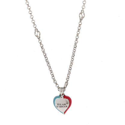 Gucci Metal Enamel Interlocking G Heart Lightning Charm Necklace Red Blue 5 of 7