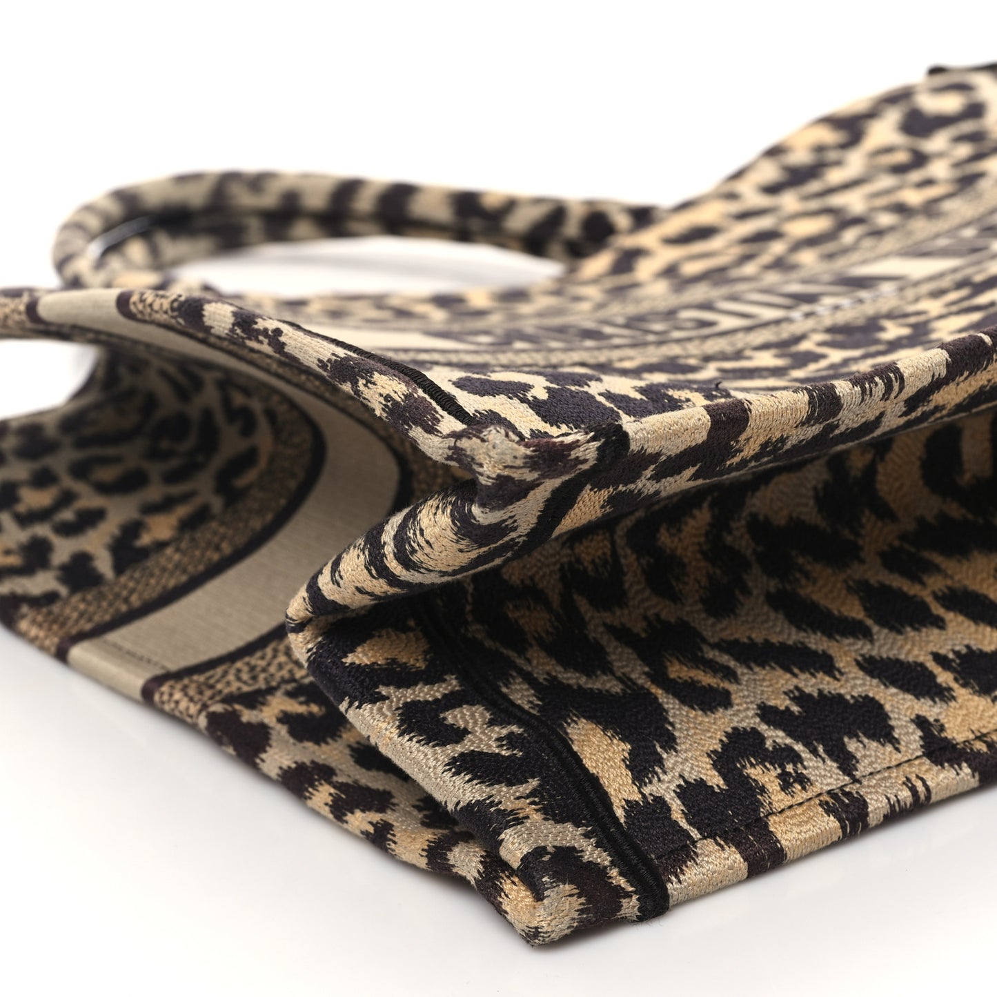 Canvas Mizza Embroidered Large Leopard Book Tote Beige