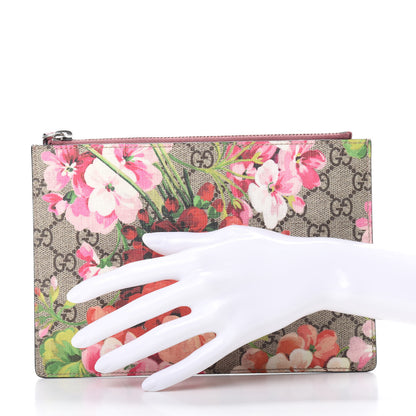 Gucci GG Supreme Monogram Blooms Small Zip Pouch Beige Multicolor Dry Rose 2 of 7