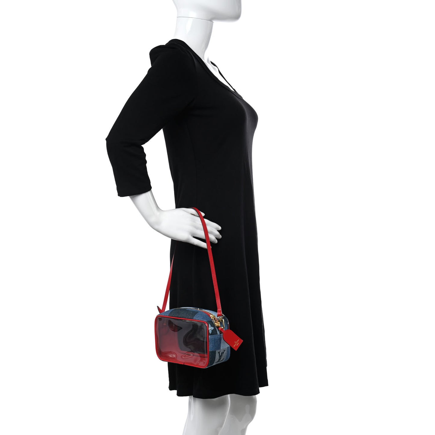 Denim Damier Monogram Patchwork PVC Beach Pouch Blue Rouge