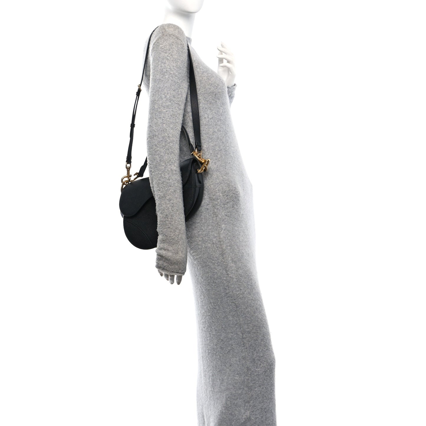 Grained Calfskin Saddle Bag With Strap Black