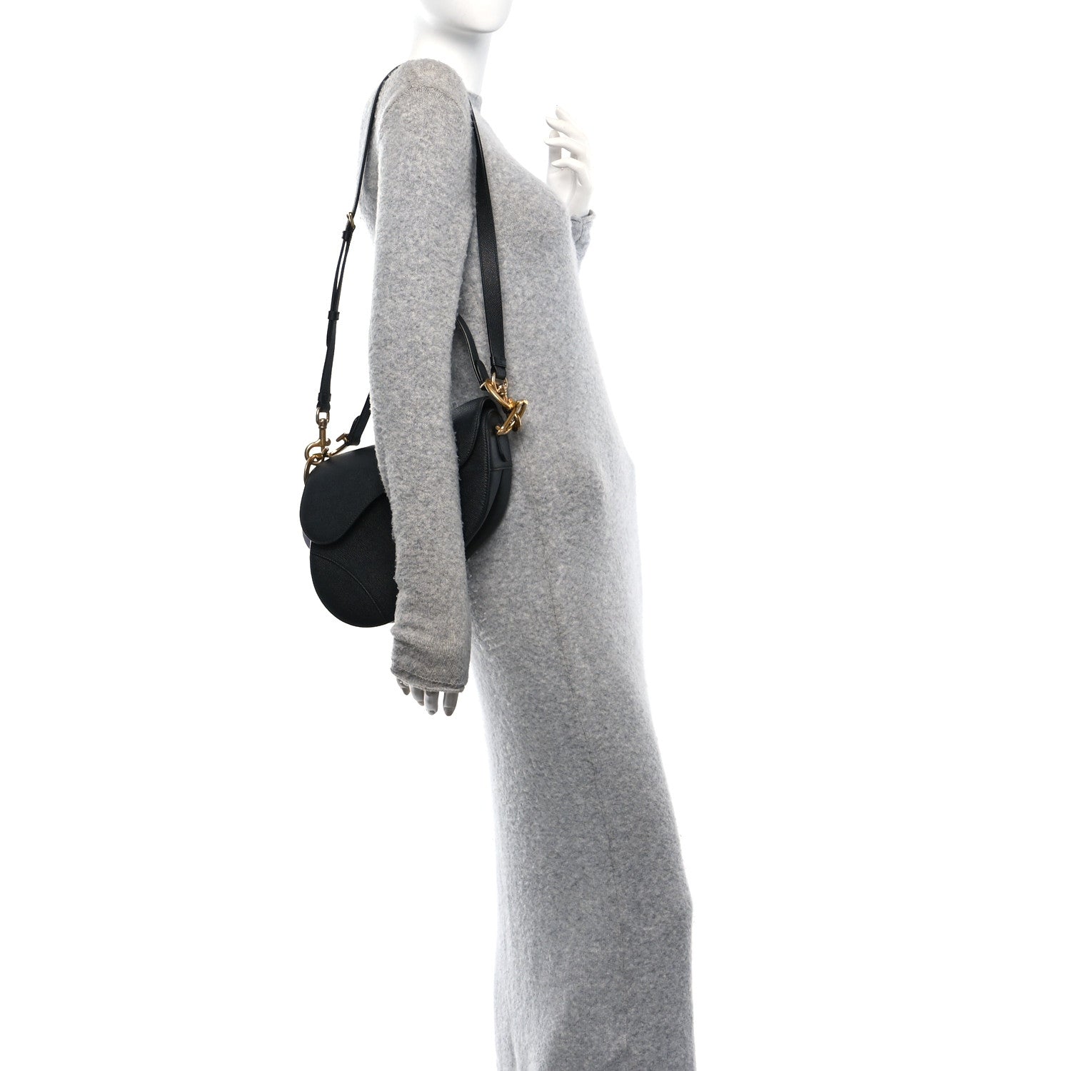 Christian Dior Grained Calfskin Saddle Bag With Strap Black 2 of 11