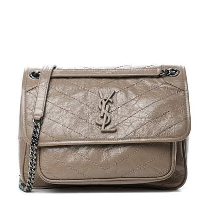 Saint Laurent Crinkled Calfskin Matelasse Monogram Medium Niki Chain Satchel Taupe 1 of 4