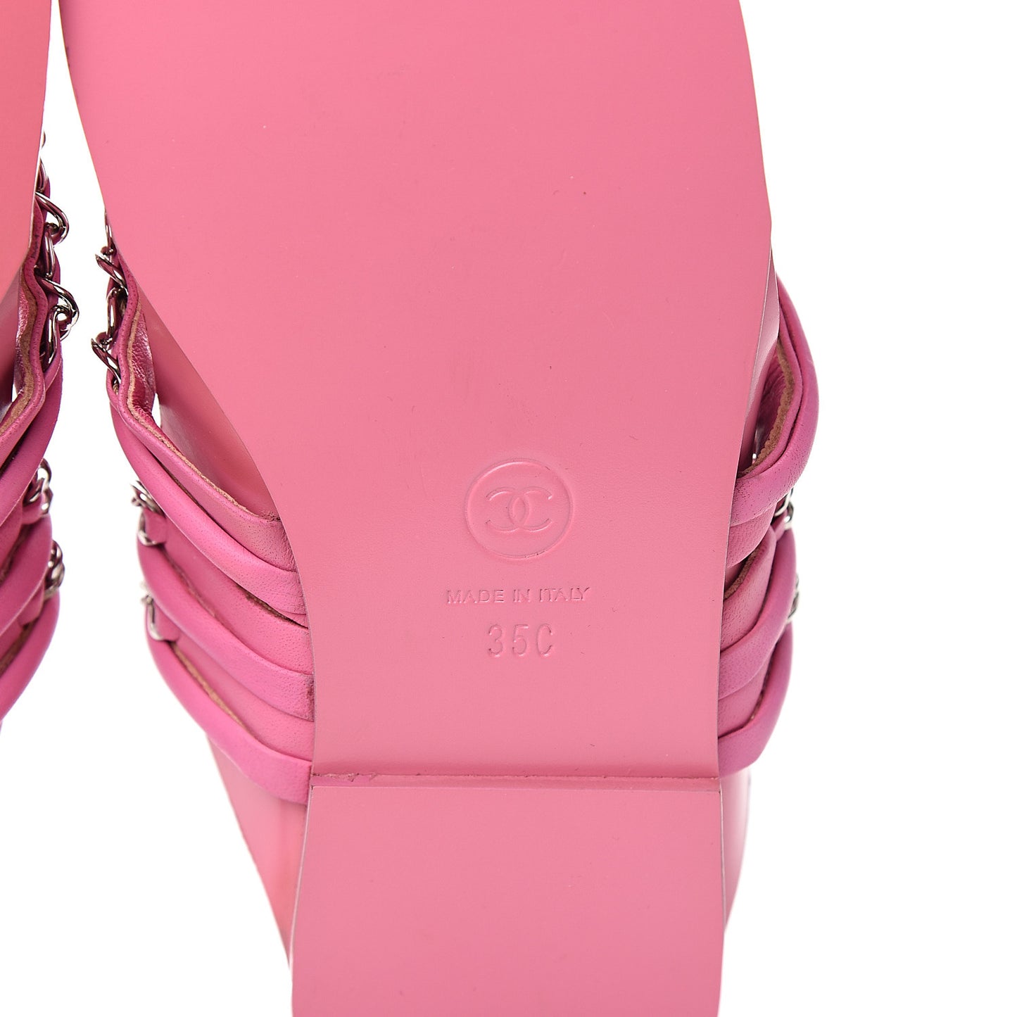 Calfskin Chain CC Thong Flat Sandals 35 Pink