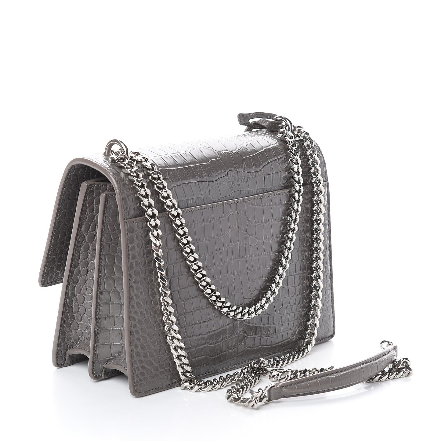 Calfskin Crocodile Embossed Medium Monogram Sunset Fog