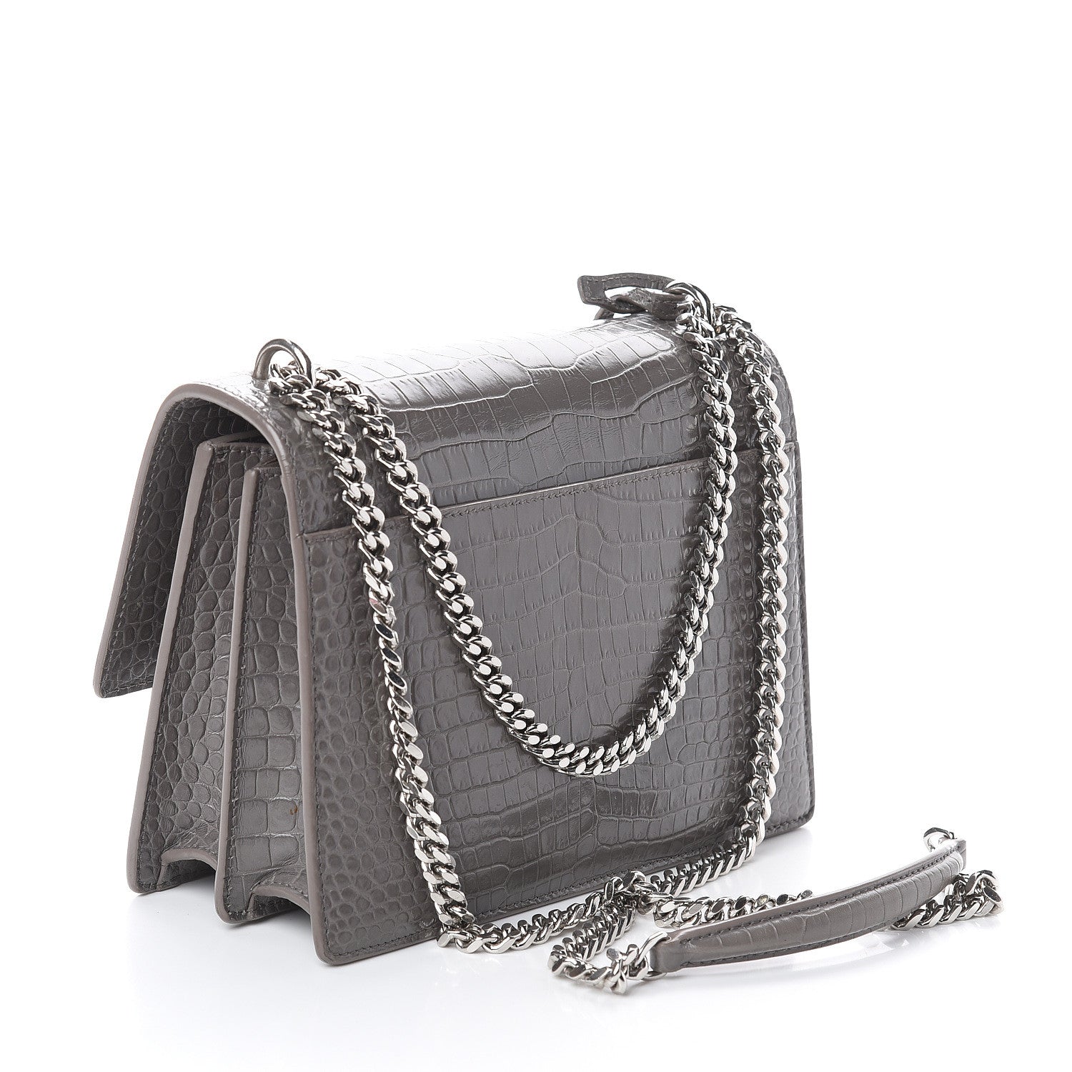Saint Laurent Calfskin Crocodile Embossed Medium Monogram Sunset Fog 2 of 8