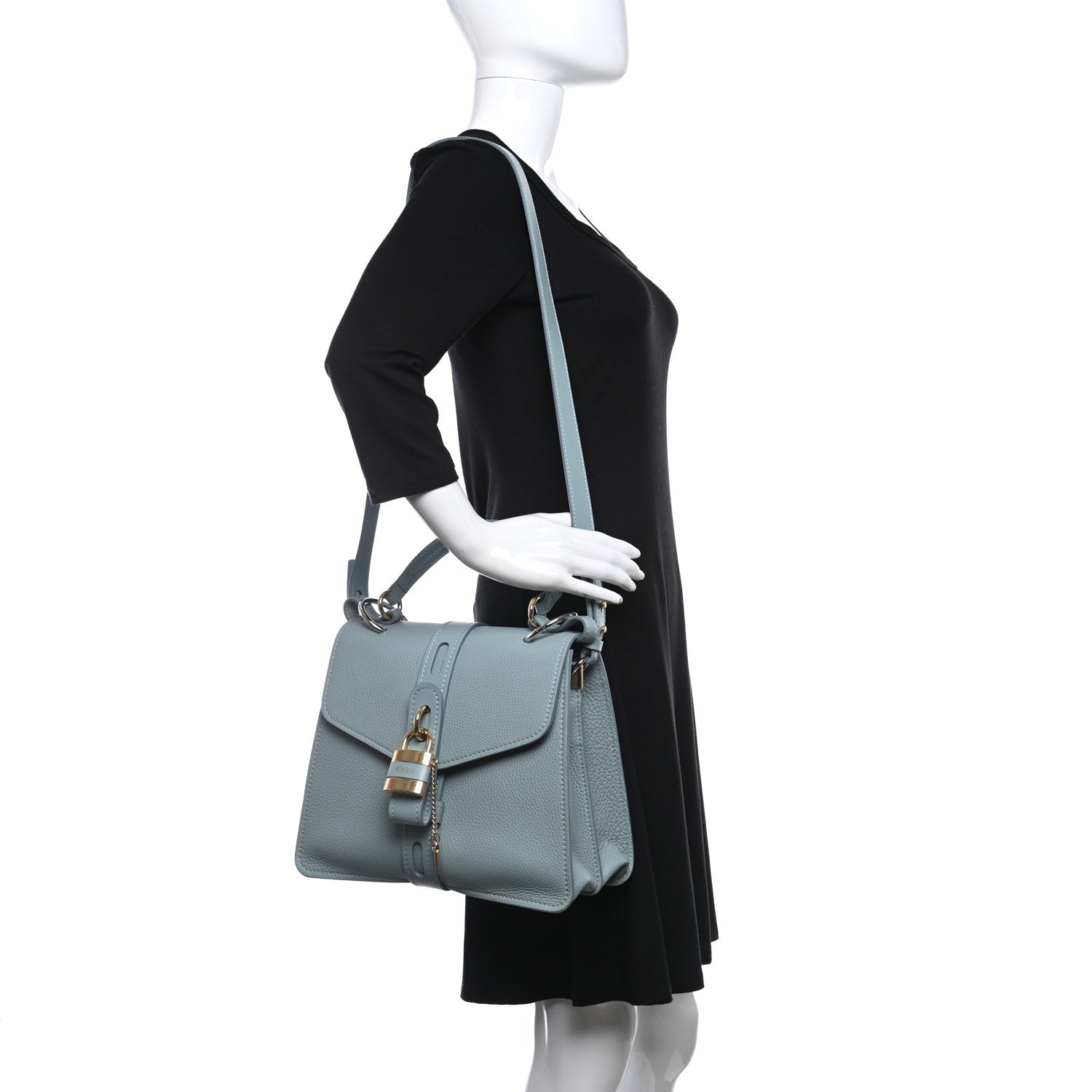Chloe Shiny Grained Calfskin Medium Aby Day Shoulder Bag Faded Blue 2 of 8
